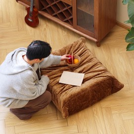 N&V Fireside Chair, Mid Century Armless Floor Sofa, Soft Premium Chenille Floor Lounge Chair, Foam Sofa Accent Chair for Living Room Bedroom and Office (Brown, Ottoman)