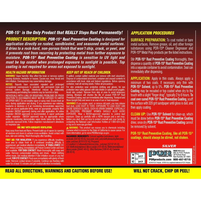 POR-15 Rust Preventive Coating, Stop Rust and Corrosion Permanently, Anti-rust,