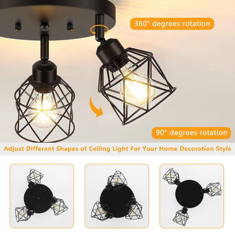 Baocuz 3-Light Kitchen Flush Mount Ceiling Light, Adjustable Multi-Directional Ceiling