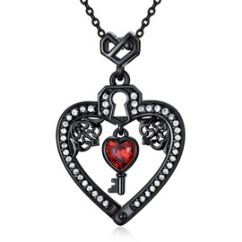 ONEFINITY Lock and Key Necklace Sterling Silver Heart Steampunk Pendant Necklace Black Jewelry Birthday Gifts for Women