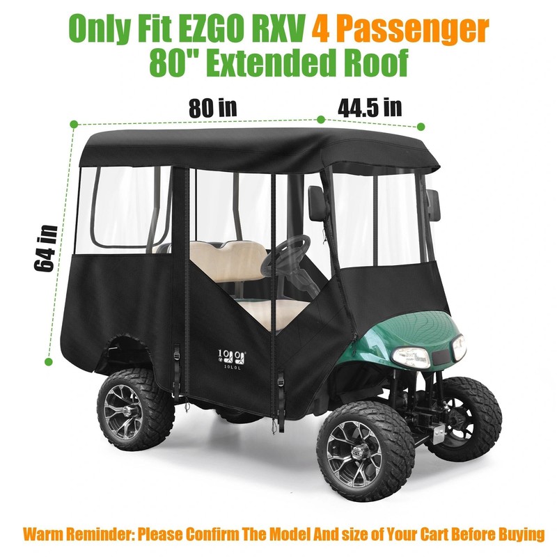 10L0L Golf Cart Enclosure for EZGO TXT/RXV 4 Passenger, 600D