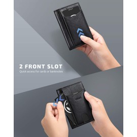 VULKIT Credit Card Holder RFID Blocking Slim Leather Wallet Anti Scan Bank Card Holder Quick Access with 10 Slots, Black