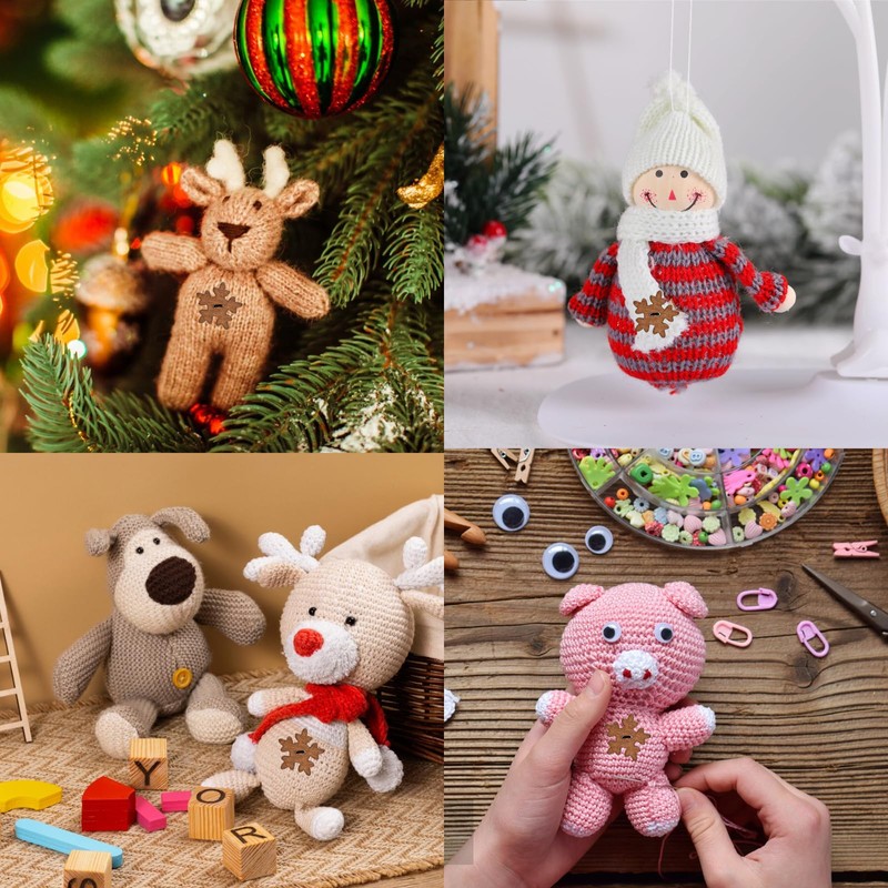 Honbay 200PCS Wooden Snowflake Buttons 2 Holes Buttons Antique Brown