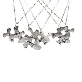 LUX ACCESSORIES 5 Puzzle Shaped Friendship Words Necklace Always Together Never Apart (Silver)