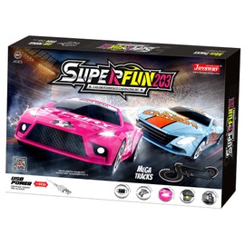 SuperFun 203-1/43 USB Power Slot Car Racing Set, Layout Size: 65"x37", LED Headlights, Lap Counter, Ages 8+