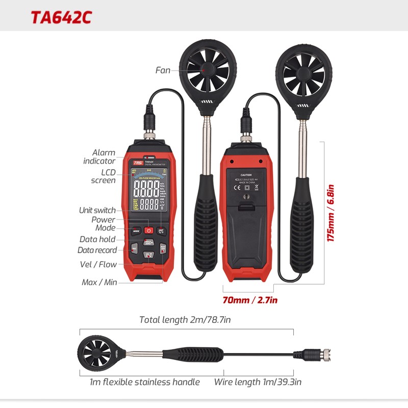 TASI TA642C Digital Anemometer Handheld Wind Speed Meter Measuring Air