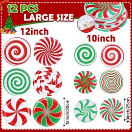 12 Pcs 12 Inch/10 Inch Large Christmas Decorations Outdoor Double Sided Christmas Yard Hanging Ornaments Holiday Porch Lawn Candy Hanging Decorations for Xmas Tree Porch Yard Decor