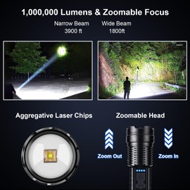 Flashlights High Lumens Rechargeable 2 PCS, 1,000,000 Lumens Led Tactical Flashlight Battery Powered with 7 Light Modes, Cob Side Light, USB C, Waterproof, Zoomable, Powerful Handheld Flash Lights