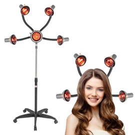 5 Head Infrared Heat Lamp Salon Hair Steamer Hair Color Processor Adjusting Height Styling Perming Dryer Rolling Standing Hair Steamer with Wheels for Home Spa Beauty Salon, Black