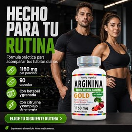 Arginina Gold | Pre Entreno y Óxido Nítrico | 3 Tipos de Arginina; L-Arginina Base, AAKG y HCL + Citrulina, Betabel y Nitritos Naturales | Pre Workout