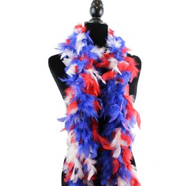 Fukang Feather Turkey Chandelle Feather Boa - 40 Gram 2Yards (Red/White/Blue Mix)