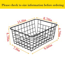 Aeggplant Kitchen Wire Baskets Farmhouse Decor Metal Food Storage Organizer, Household Refrigerator Bin with Built-in Handles for Cabinets,Pantry Set of 4 (Black)