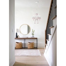 Pink Chandelier White Chandeliers Lighting with Acrylic Crystals Mini 4 Lights Pendant Light for Bedroom and Girls Room