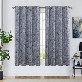Blackout Curtains Geometric Patterns Design Grommet Top Bedroom Window Curtains Room Darkening Thermal Insulated Drapes 72" L Blue