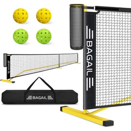 BAGAIL Portable Pickleball Net Set, 22 FT Regulation Size Pickle Ball Net with Ball Collector, Carry Bag, Easy Setup for Outdoor Indoor Driveway - Yellow