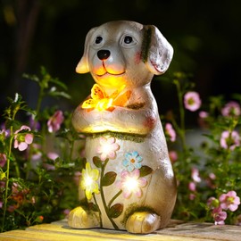 Goodeco Dog with Butterfly Solar Decorative Figure - Garden Figures & Balcony Decoration for Patio, Lawn & Outdoor Use | Gift Ideas for Women, Mother & Grandma | Weatherproof Garden Decoration in