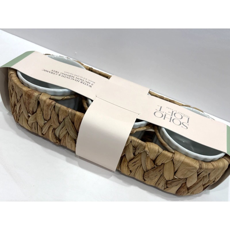 SOHO LOFT Serving Tray Cups 3 Compartment Woven Water Hyacinth