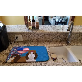 Caroline's Treasures WDK5290DDM Red and White Shih Tzu USA American Dish Drying Mat Absorbent Dish Drying Mat Pad for Kitchen Counter Dish Drainer Mat for Countertop, 14 x 21", Multicolor