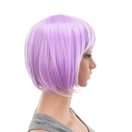 SWACC 10 Inch Short Straight Bob Wig with Bangs Synthetic Colorful Cosplay Daily Party Flapper Wig for Women with Wig Cap (Lilac Purple)