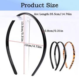 3 Pcs Acrylic Headbands with Teeth - Fashion Skinny Hair Bands for Women (Leopard Print, Black, Matte Black)