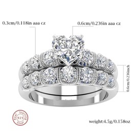 TWO RINGS Wedding Ring Sets His And Hers Promise Ring Couples Bridal Sets Women 925 Sterling Silver Heart Cz Man Tungsten Carbide Wedding Band, women's size 10 & men's size 11, Paper, Agate