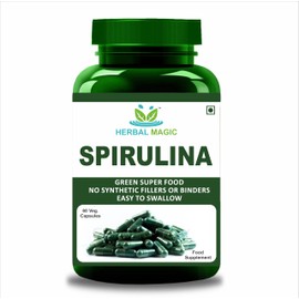 Herbal Magic Spirulina Capsules – 100% Natural Superfood for Energy, Detox & Immunity, 60 Vegan Capsules, Non-GMO