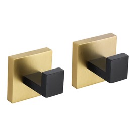Black&Gold Towel Hooks Black Bathroom Coat Hook Robe Hook Stainless Steel Wall Mount Hook fit Bathroom Bedroom Kitchen Hotel Pool,2 Pack