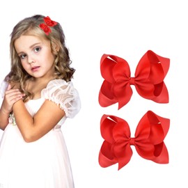 3 Inch Red Hair Bow Clips for Girls - Set of 2
