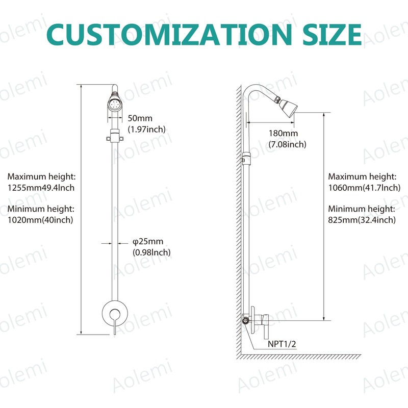 Aolemi Outdoor Shower Kit Fixtures System Faucet Single Handle with