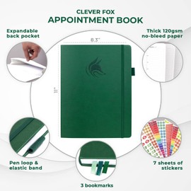 Clever Fox Appointment Book – Hourly Schedule Planner with 15-Minute Increments – Time Box Planner for Daily Work & To-Dos – Weekly & Monthly Spreads, Undated, Hardcover, A4 size, (Dark Green)