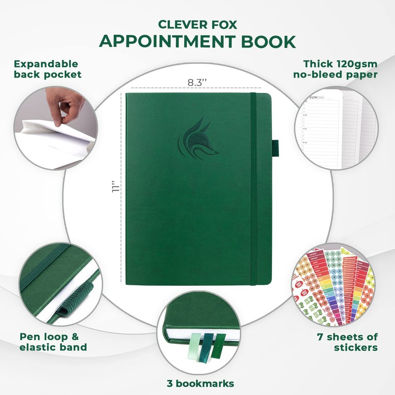 Clever Fox Appointment Book – Hourly Schedule Planner with 15-Minute