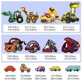 Woohome Car Iron-on Patches - Excavator, Racing Car, Fire Truck - 40 PCS Sew-on Appliques for Kids DIY Crafts, Clothing, Jeans, Jackets, Bags - Iron-on Repair Kit