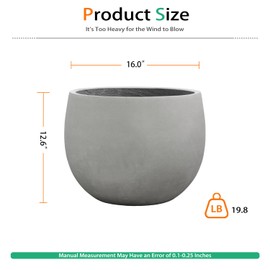Heyzier Ball Concrete Ball Planter Outdoor Indoor, Large Cement Plant Pots for Trees Flowers (Gray, 16 inch)