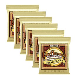 6 PACK Ernie Ball 2008 80/20 Bronze Rock & Blues Acoustic Guitar Strings 10-52