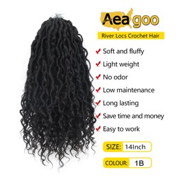 Goddess Locs Crochet Hair, 14 Inch 7 Packs Faux Locs Crochet Braids Hair For Black Women, Pre Looped Crochet Goddess Fauxs Locs Braiding Hair Extensions (14 Inch, 7packs, 1B）