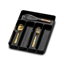 madesmart Premium Soft Small Silverware Tray, Non-Slip Kitchen Drawer Organizer, 5 Compartments, Multi-Purpose Home Organization, EPA Certified, Carbon