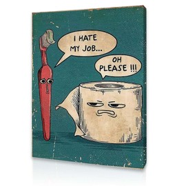 Qiukoo Funny Bathroom Sign with Wooden Frame – Moisture-Resistant Canvas Artwork, Humorous Wall Art Gift for Bathroom Decor and Toilet Space, 12x16 Inch