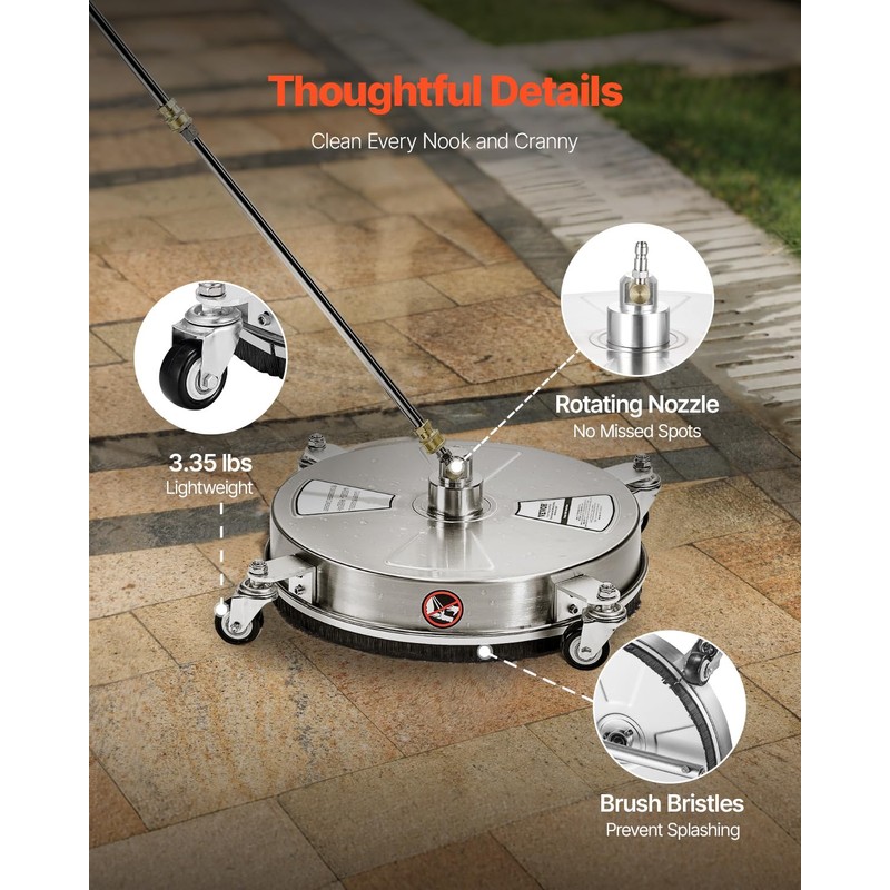 VEVOR 15 Inch Pressure Washer Surface Cleaner, 4000 PSI Stainless