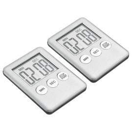 PATIKIL Digital Timer, 2Pcs Small Count Down/UP Clock with Magnetic, Big LCD Display Loud Sounds Minute Second Kitchen Timer for Games, Cooking, Silver Tone