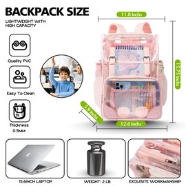 ZYSPMUYE Clear Backpack Heavy Duty Thickened PVC Transparent Backpack, School Backpack For Girls And Boys/Kids (Pink)