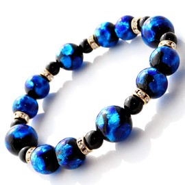 Firefly Glass Blue Bracelet Okinawa Popular Souvenir Power Stone, Glass Stone Iron Silver