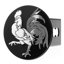 Metal Embossed Emblem Trailer Hitch Cover (Fits 2" Receivers, Rooster Chrome)