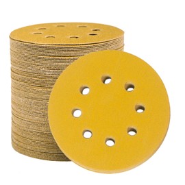 STEBRUAM 100pcs 125mm sanding discs, Sanding Discs Pads for Random Orbital Sander pads and All Oscillating Tools, yellow sanding discs 125mm Hook and Loop 150 Grit 8 Hole 5 Inch Round