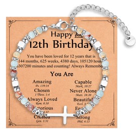 IKIATY 12 Year Old Girl Gifts, Happy 12th Birthday Decorations Gifts for 12 Year Old Girls, Religious Cross Bracelet Birthday Presents Trendy Stuff for Teens