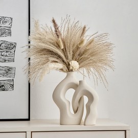 Octdays White Hollow Ceramic Vases: Nordic Boho Decorative Ceramic Vase Set of 2 for Home Decor Modern Donut Flower Vases for Table Centerpiece Wedding Dining Living Room Office Shelf Decorations