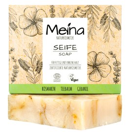 Meina Naturkosmetik - Organic Soap with Tea Tree, Rosemary and Turmeric, Natural Soap Against Pimples and Blemished Skin without Palm Oil, Certified, Vegan, Sustainable, Handmade, Like a Solid Shower