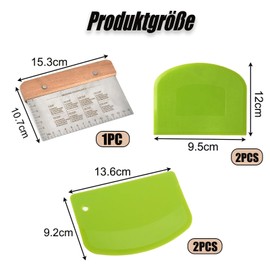 5 Stück Teigschaber, Teigkarte Set Backwerkzeuge Leicht zu Reinigen Geeignet für Kuchen, Teigspachtel Pizza Brotbackbegeisterte, Anfänger und Professionelle Bäcker (Silber+Grün+Weiß)