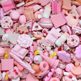 Halloluck 50 Pcs Slime Charms Easter DIY Craft Making Resin Jewery Making Kit, Resin Flatback Slime Beads Making Supplies for DIY Scrapbooking Crafts (Pink)