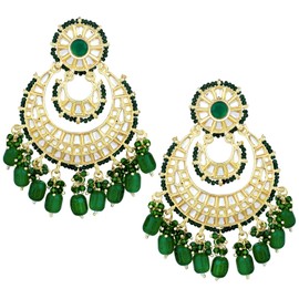 Aheli Green Traditional Gold Plated Kundan & Pearl Chandbali Earrings Fashion Jewelry Gift for Women