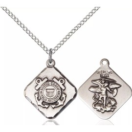 Bliss Sterling Silver Coast Guard Diamond St Michael Catholic Medal Necklace 18"